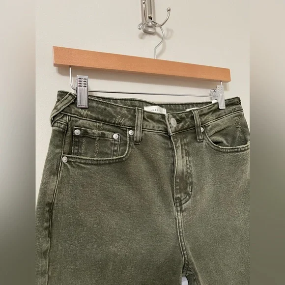 Cleo + Wolf Olive Green High-Waist Straight Crop Frayed Jeans Size 28/27 - Picture 7 of 10